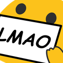 A yellow blob character holding a white sign with the text LMAO written in black.
