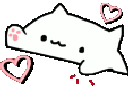 Bongo Cat character surrounded by floating pink hearts expressing love.