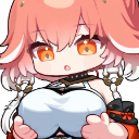 Anime girl with pink hair and orange eyes looking surprised with a wide-eyed expression.