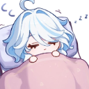 Anime girl with blue hair sleeping peacefully under a pink blanket with Z symbols above her head.