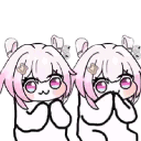 Anime girl with pink hair clapping her hands together in a repetitive motion.