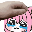 A human hand repeatedly pats the head of a crying anime character with blue tears.