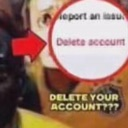 A red arrow points to a menu option labeled delete account with bold text below asking delete your account.