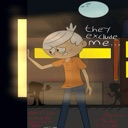 Lincoln Loud looking through a window with a sad expression and text saying they exclude me.