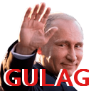 A man waving with the word GULAG written in large red letters at the bottom.
