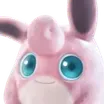 Wigglytuff with large, sparkling blue eyes and a soft pink body.