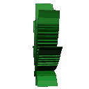 A green serrated leaf shown from four different angles in a 3D pixelated style.