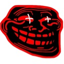 Troll face with a black fill and glowing red outline and eyes.