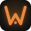 Letter W in a glowing orange font centered on a black rounded square background.