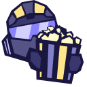 A stylized soldier in a helmet holding a bucket of popcorn.