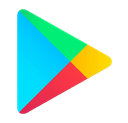 Google Play logo with a distorted, deep-fried color effect.