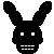 A pixelated rabbit head that progressively disintegrates into scattered pixels across four frames.