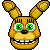 Four identical yellow rabbit heads with large green eyes and wide grins arranged in a horizontal row.