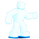 A blocky, glowing blue figure performs a repetitive walking animation.