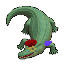 An alligator spins rapidly in a circle while wearing a star-shaped accessory.