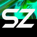 Letters SZ in white font over a black bar and a glowing green abstract background.