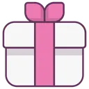Gift box with a pink ribbon and bow on a dark purple background.