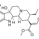 Black and white line-art diagram of a complex organic chemical molecule with various rings and functional groups.