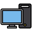 Desktop computer tower and monitor standing side by side.