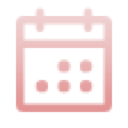 A stylized pink calendar icon with a gray header and a grid pattern representing dates.