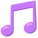 A purple musical note symbol with a rounded, cartoonish design.
