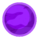 A stylized purple planet rotating against a transparent background.
