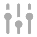 Equalizer icon with three vertical sliders in a flat gray style.