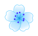 A stylized blue five-petaled flower with a soft glowing effect.