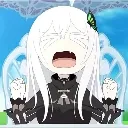 Echidna with white hair and a green butterfly accessory screaming with her eyes closed and fists clenched in a tantrum.