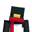 A pixelated penguin wearing a red scarf next to a glowing red and white sphere.