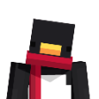 Penguin with a blocky head wearing a red scarf.