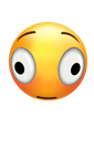 A yellow circular smiley face with large, wide-open black eyes staring forward.