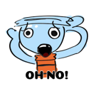 A light blue cartoon character with wide eyes and an open mouth holding its head in a state of panic with the text OH-NO! ...