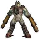 A muscular, grey-skinned demon with brown armor and horns standing in a wide stance.