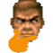 Stern man with a furrowed brow resting his chin on an orange hand in a thinking pose.