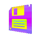 Four floppy disks in various neon colors and angles.