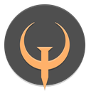 A stylized orange sharp-edged symbol centered on a dark gray circular background.