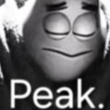 A stylized face with closed eyes and a smug expression with the word Peak written below it.