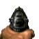 A low-resolution 3D model of a dark gray gun held by a brown hand in first-person view.