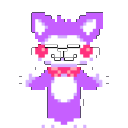 A small purple cat-like creature with pink cheeks dancing rhythmically in a pixel art style.
