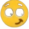 Yellow smiley face with a smirk and distorted, multi-colored glitchy eyes.