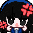 A chibi anime girl with black hair and a blue uniform showing an angry expression with a red vein symbol on her forehead.