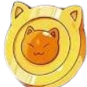 Golden coin with cat ears and a smug cat face expression.