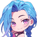 Jinx with blue hair and purple eyes giving a smug, mischievous smirk.