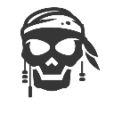 Skull wearing a bandana and earrings in a dark pixel art style.