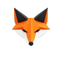 A low-poly orange and white fox head looking sideways with a smug, suspicious expression.