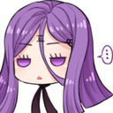 Anime girl with purple hair looking unimpressed with her eyes half-closed.
