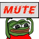 Pepe the Frog holding a white sign with the word MUTE written in red.
