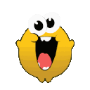 A round yellow character with wide eyes and an open mouth spinning rapidly in a circle.