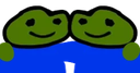 Two green blob characters standing side-by-side with simple smiling faces.